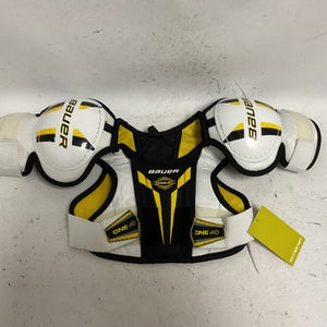 Used Bauer One 40 Youth Shoulder Pads White Black Yellow Md 11855-s000190105
