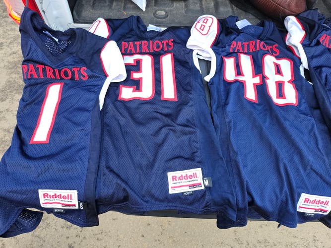Patriots Blue Small-XXL Boys Riddell Jerseys Qty 15 (New/Used)