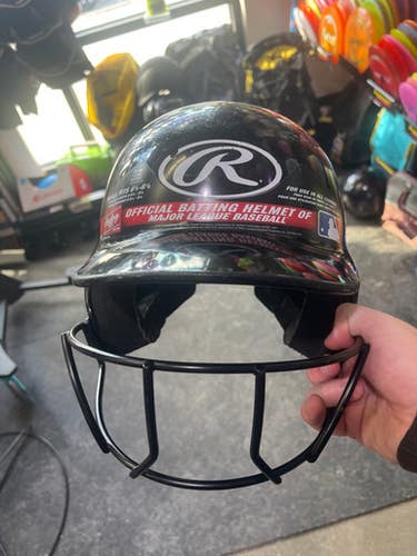 Used Rawlings 6 1 4 -- 6 7 8 Batting Helmet W Mask Black S M 11605-s000208817