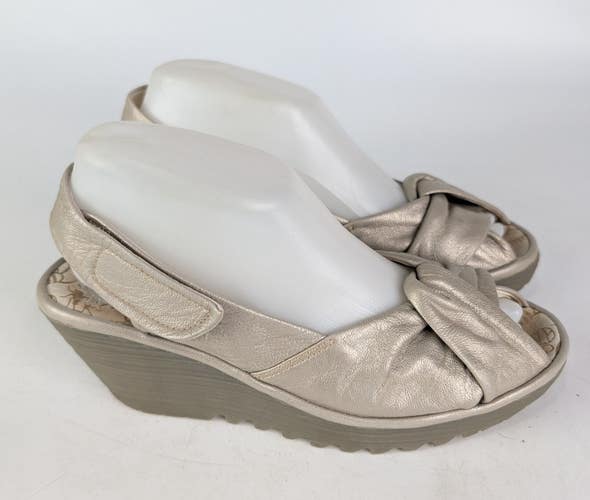 Fly London Yakin Wedge Heel Women's Size: 39 / 8 Metallic Gold Shoe