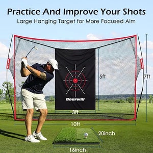 Bearwill Golf Net 10X7Ft - Heavy Duty Golf Practice - Nets Mat Target