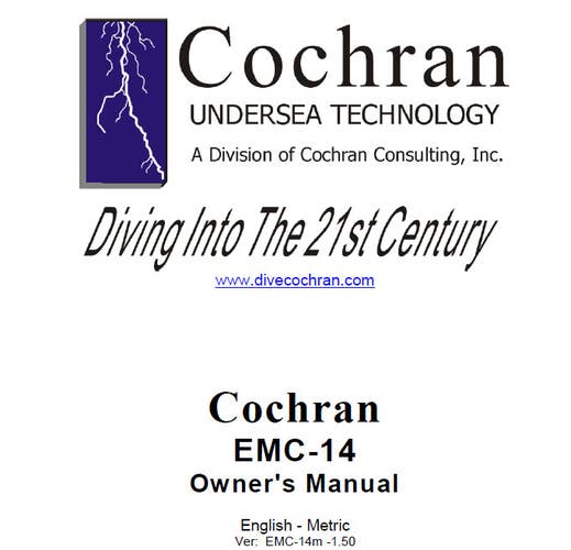 Printed Manual for Cochran EMC-14 Scuba Dive Computer 14 Pages