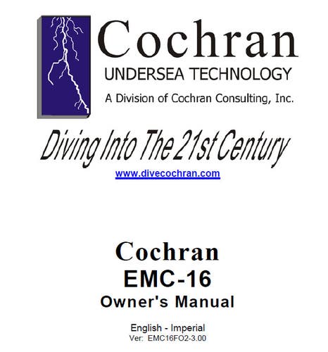 Printed Manual for Cochran EMC-16 Scuba Dive Computer 16 Pages   EMC16