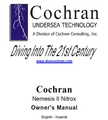 Printed Manual for Cochran Nemesis II Nitrox Scuba Dive Computer 79 Pages