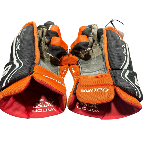 Used Bauer VAPOR X800 LITE Junior Gloves Black And Orange 12" 11375-S000378981