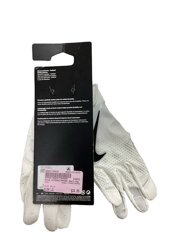 Used Nike Hyperdiamond Bb Sb Batting Gloves White Lg 11613-s000178035
