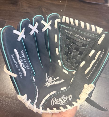 Used but Like New - Rawlings WFP115MT Fastpitch Softball Glove 11.5" Left Hand Throw LHT Black Teal