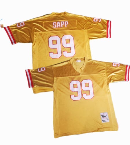 NFL TAMPA BAY BUCCANEERS#99WARREN SAPP VINTAGE THROWBACK HALL OF FAME JERSEY Med/Large Adult Unisex