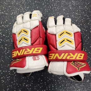 Used Brine King Lacrosse Gloves Mens Red And White 13" (holes) 11849-s000038324