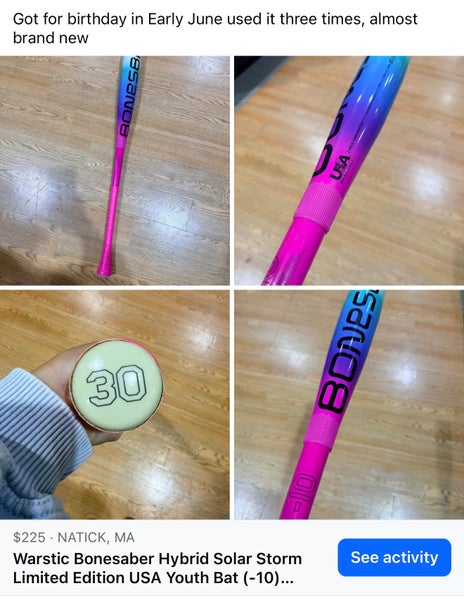 2026 Warstic Bonesaber Hybrid USABat Certified Bat 20 oz 30" (New)