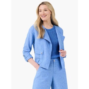 NIC+ZOE Rumba Moto Jacket Women's 2XL Blue Linen Open Front Long Sleeve UPS975