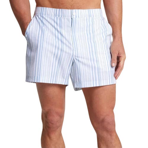Vrst Resort Chino Shorts Men's Medium Blue Denim Calm Stripe Slim Fit UPS1117