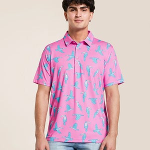 Chubbies The Toucan Do It Polo Shirt Men XL Pink Short Sleeve Performance UPS966