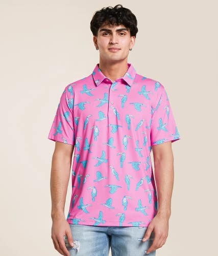 Chubbies The Toucan Do It Polo Shirt Men XL Pink Short Sleeve Performance UPS966