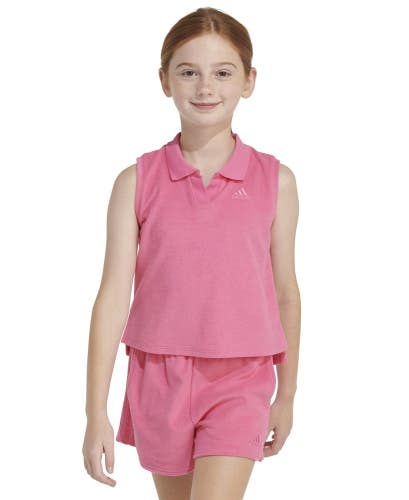 Adidas Tank Polo Girls Small Pink Terry Cloth Sleeveless Tennis Shirt UPS986