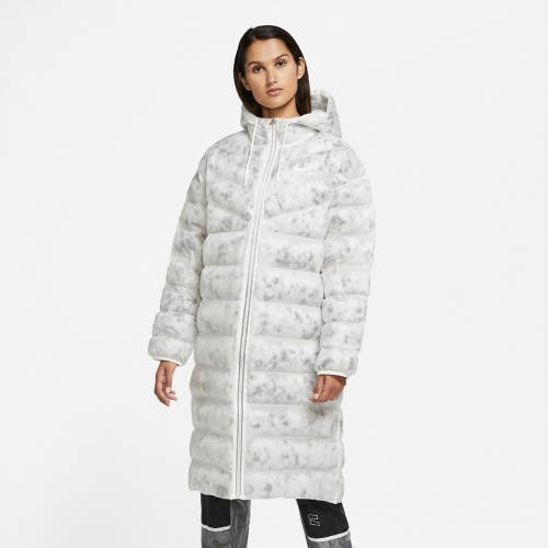 Nike Sportswear Parka Jacket Women's XS White Marble Inuslated Full Zip UPS1198
