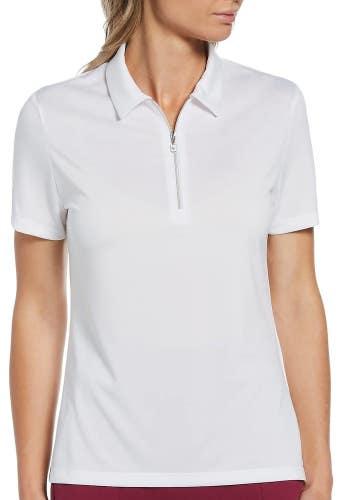 Callaway Polo Shirt Women's Small White Jersey 1/4 Zip Short Sleeve Golf UPS954