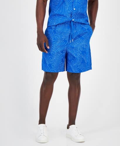Armani Exchange Shorts Men's 30 Blue Palm Print Cotton Drawstring Waist UPS1048