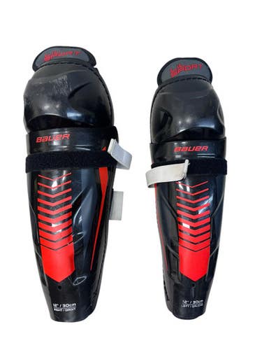 Used Bauer S18 Lil Sport Junior Shin Guards Black And Red 12" 11835-s000208949