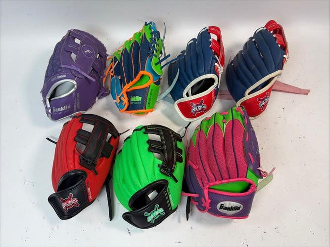 Lot of 3 Baseball Gloves-Youth Rawlings Mizuno Franklin 2 RHT 1 Lht