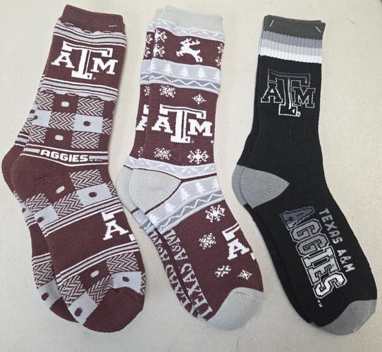 ST1 Mens NCAA TEXAS A&M AGGIES Crew Socks Lot of 3 Pair LARGE New