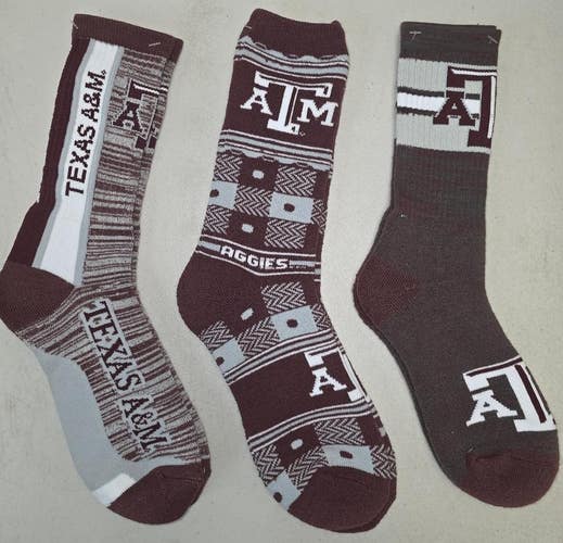 ST2 Mens NCAA TEXAS A&M AGGIES Crew Socks Lot of 3 Pair LARGE New