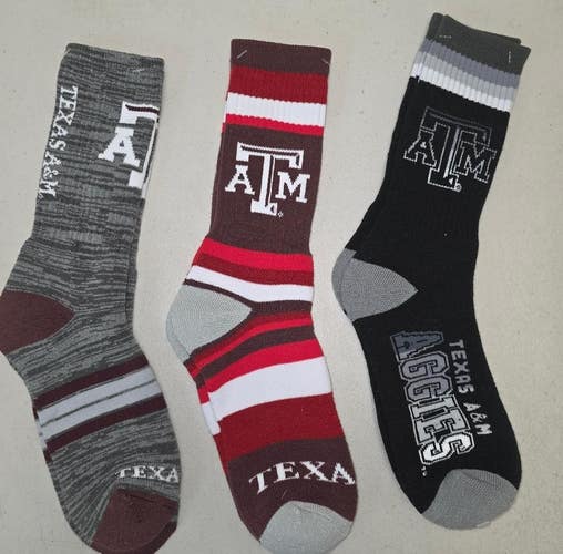 ST4 Mens NCAA TEXAS A&M AGGIES Crew Socks Lot of 3 Pair LARGE New