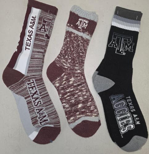 ST5 Mens NCAA TEXAS A&M AGGIES Crew Socks Lot of 3 Pair LARGE New