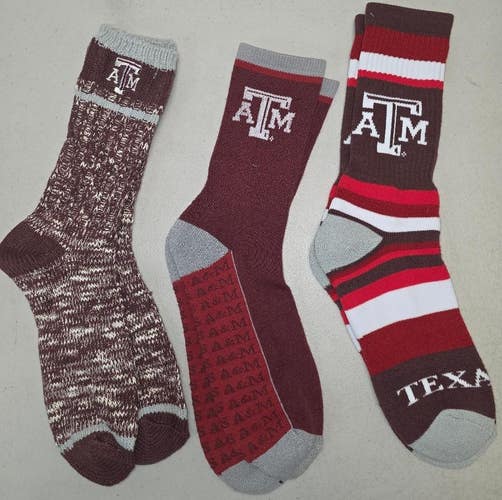 ST6 Mens NCAA TEXAS A&M AGGIES Crew Socks Lot of 3 Pair LARGE New