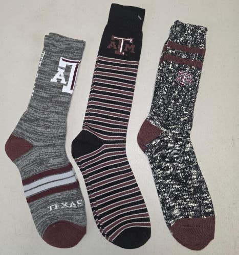 ST7 Mens NCAA TEXAS A&M AGGIES Crew Socks Lot of 3 Pair LARGE New