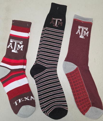 ST10 Mens NCAA TEXAS A&M AGGIES Crew Socks Lot of 3 Pair LARGE New