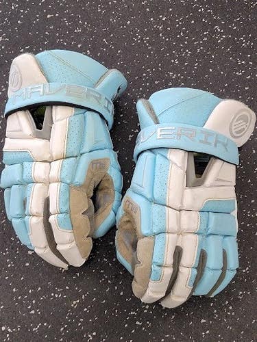 Used Maverik M6 Lacrosse Gloves Mens Carolina Blue And White 13" 11849-S000041593