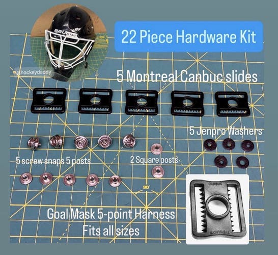 Hockey Goalie Mask [ 22 Piece harness Hardware KIT ] Montreal Canbuc Slider Clips