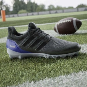 new men's 12 Adidas Ultraboost Football Cleats Black Blue Woven JP7410