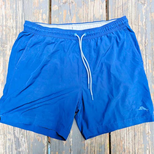 Tommy Bahama Mens L Navy Blue Swim Trunks 6" Inseam Stretch Boardshorts Marlin