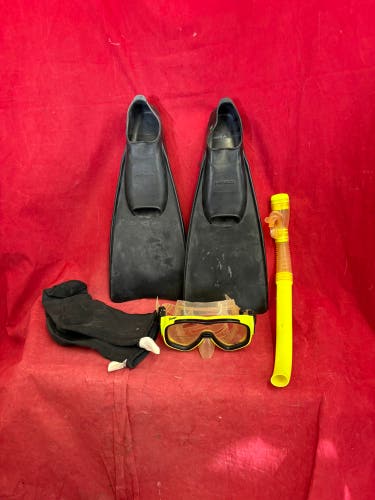 Snorkeling Gear: mask, snorkel, fins, Sz: men’s 9-11