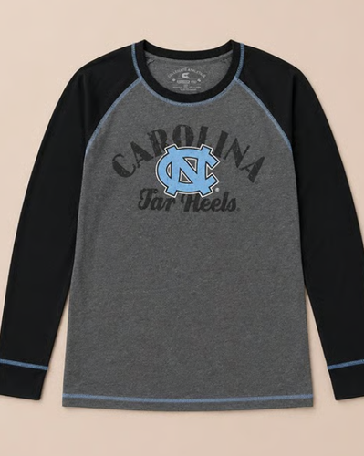 UNC Tar Heels Long Sleeve Shirt Men's Large Gray & Black Raglan NCAA North Carol