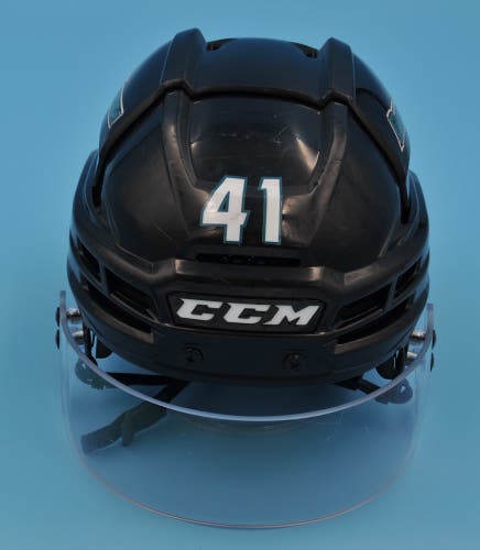 San Jose Cuda AHL Game-Used CCM Super Tacks X HTSPTX Black #41 Tanner Kaspick Pro Stock Helmet M