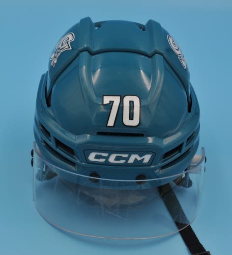 San Jose Cuda AHL Game-Used CCM Super Tacks X HTSPTX Teal #70 Noah Beck Pro Stock Helmet M