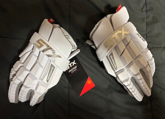 STX Surgeon RZR2 Lacrosse Gloves (New) White