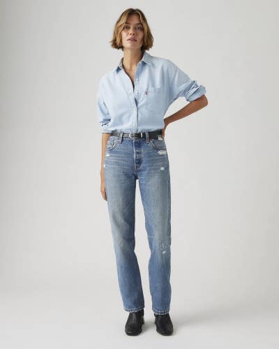 Levi's 501 90's Jeans Women's 25x30 Blue Denim Distressed Straight Ankle JAX1480