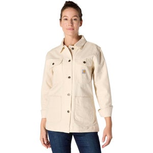 Carhartt Iconic Duck Chore Coat Women's Small Undyed Ecru Button Front JAX1514