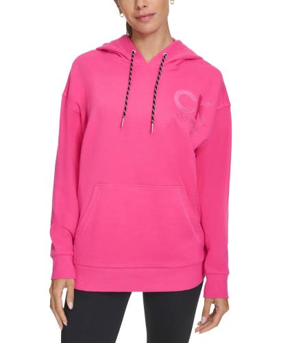 Calvin Klein Eco Hoodie Womens Medium Electric Pink Fleece Logo Pullover FTS1576