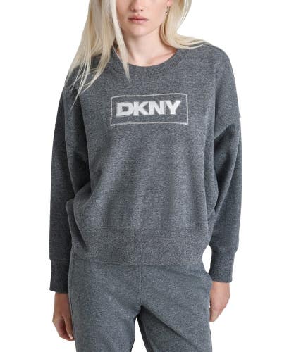 Dkny Sport Sweatshirt Womens XL Heather Gray Fleece Rhinestone Crew Neck FTS1570