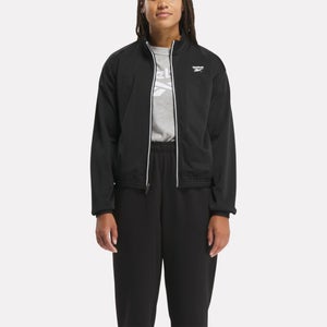 Reebok Track Jacket Womens S Black Tricot Back Identity Vector Full Zip FTS1530