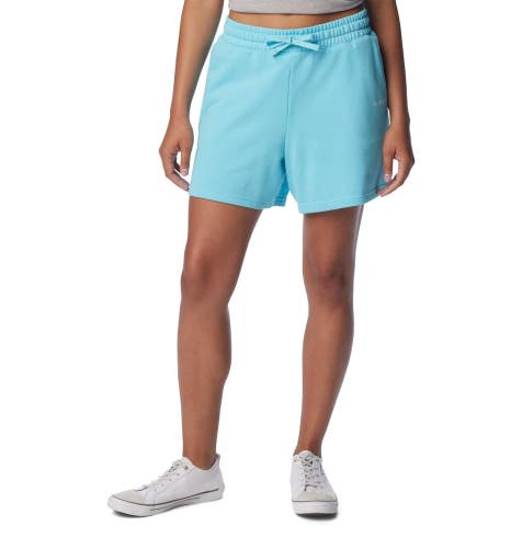 Columbia Trek Shorts Womens Medium Blue French Terry Mid Rise Drawstring FTS1609