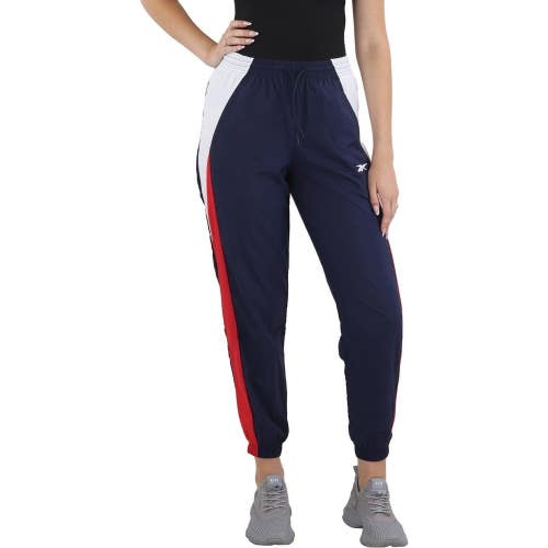 Reebok Track Pants Women's Large Navy Blue Tapered Leg Drawstring Waist FTS1636