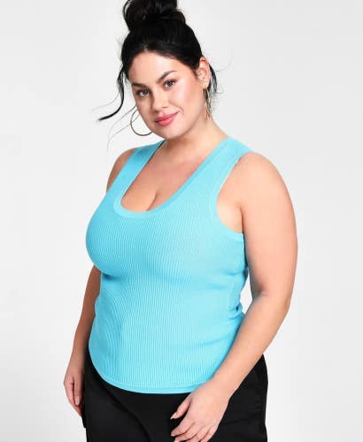 Nina Parker Trendy Ribbed Tank Sweater Womens 4x Turq Pool Knit Pullover FTS1562