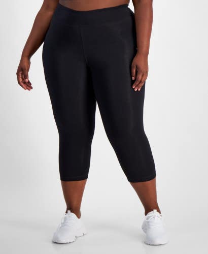 Reebok Capri Leggings Women's 3X Black Identity Logo Stretch Regular Fit FTS1574