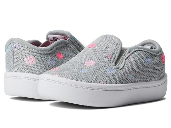 Carter's Nettie4 Sneaker Girls US 7 Gray Polka Dot Comfort Slip On Shoes ZAP2609